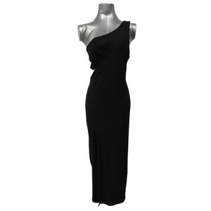 NEW Vici Drop Dead Babe One Shoulder Cutout Midi Rib Knit Dress Black Lg LBDI